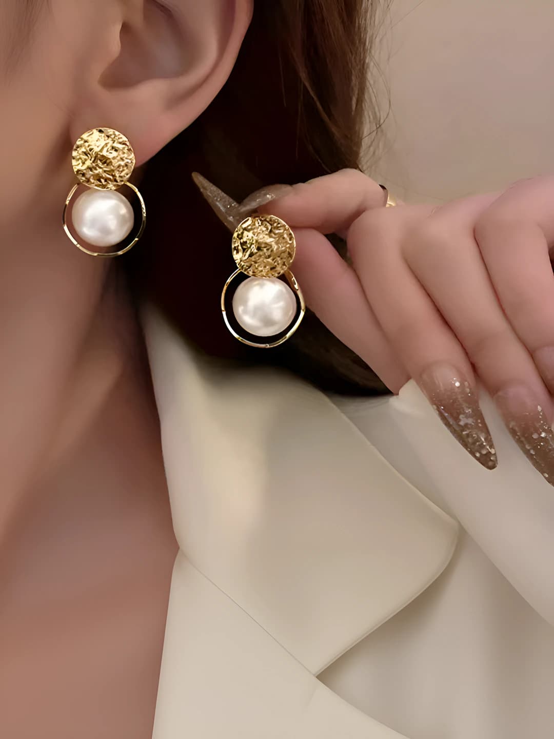 Women's 2026 geometric faux pearl hoop earrings