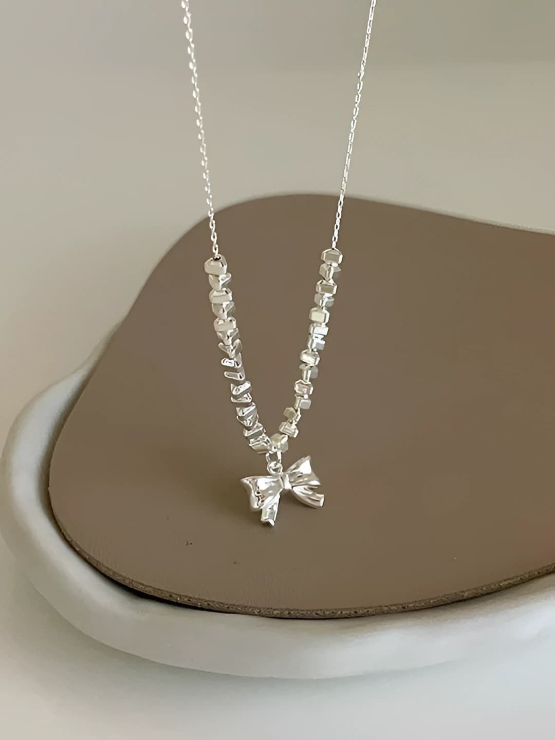 Silver-white green butterfly necklace
