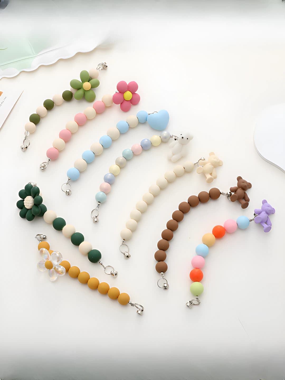 Girls' keychains: DIY matte acrylic beaded phone strap, floral pattern phone case, screw fixation