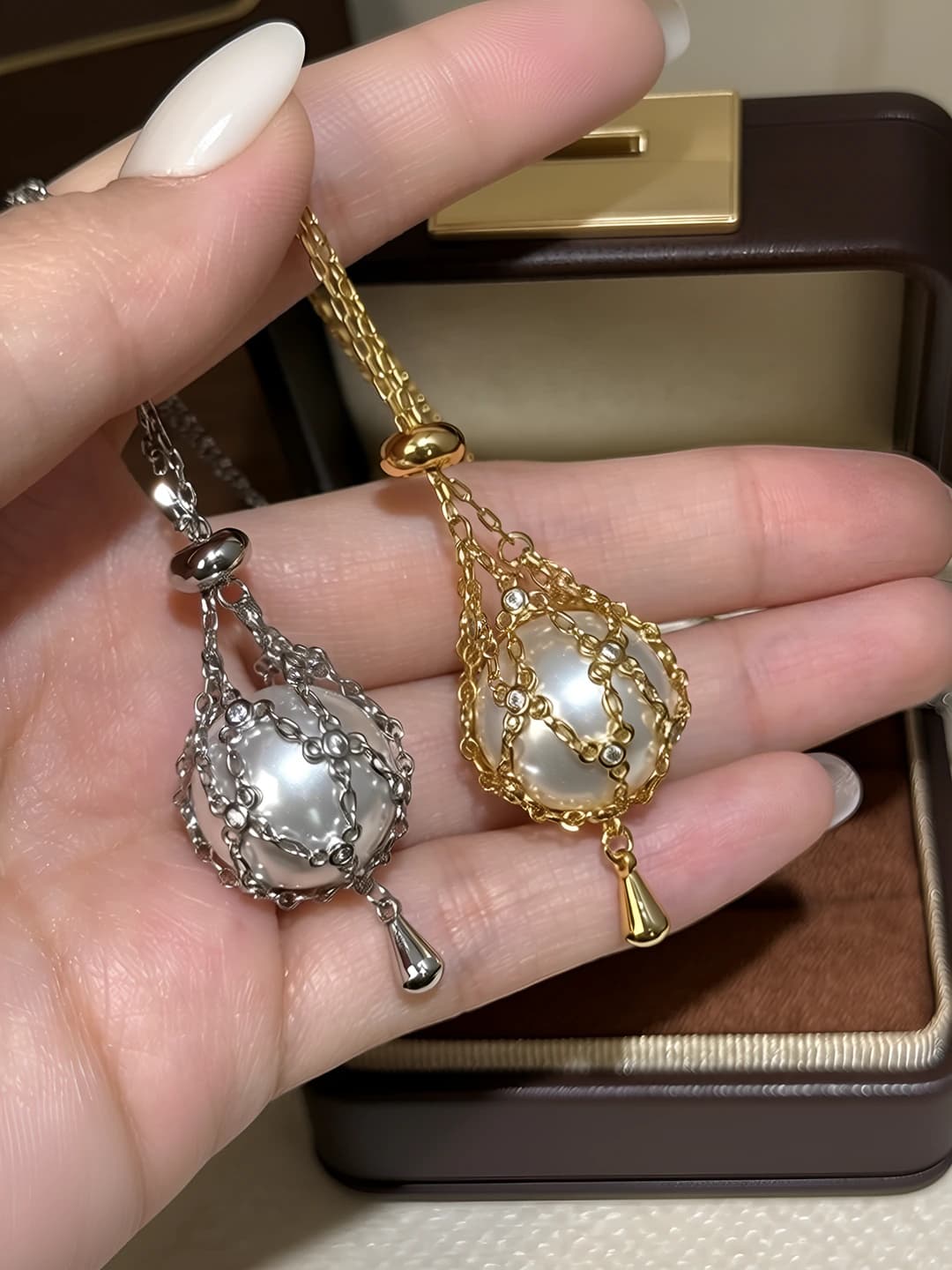 Ayollar uchun 14k oltin qoplamali marjonli zanjir, sviter zanjiri, geometrik dizayn, 61-70 sm, 9.3 g