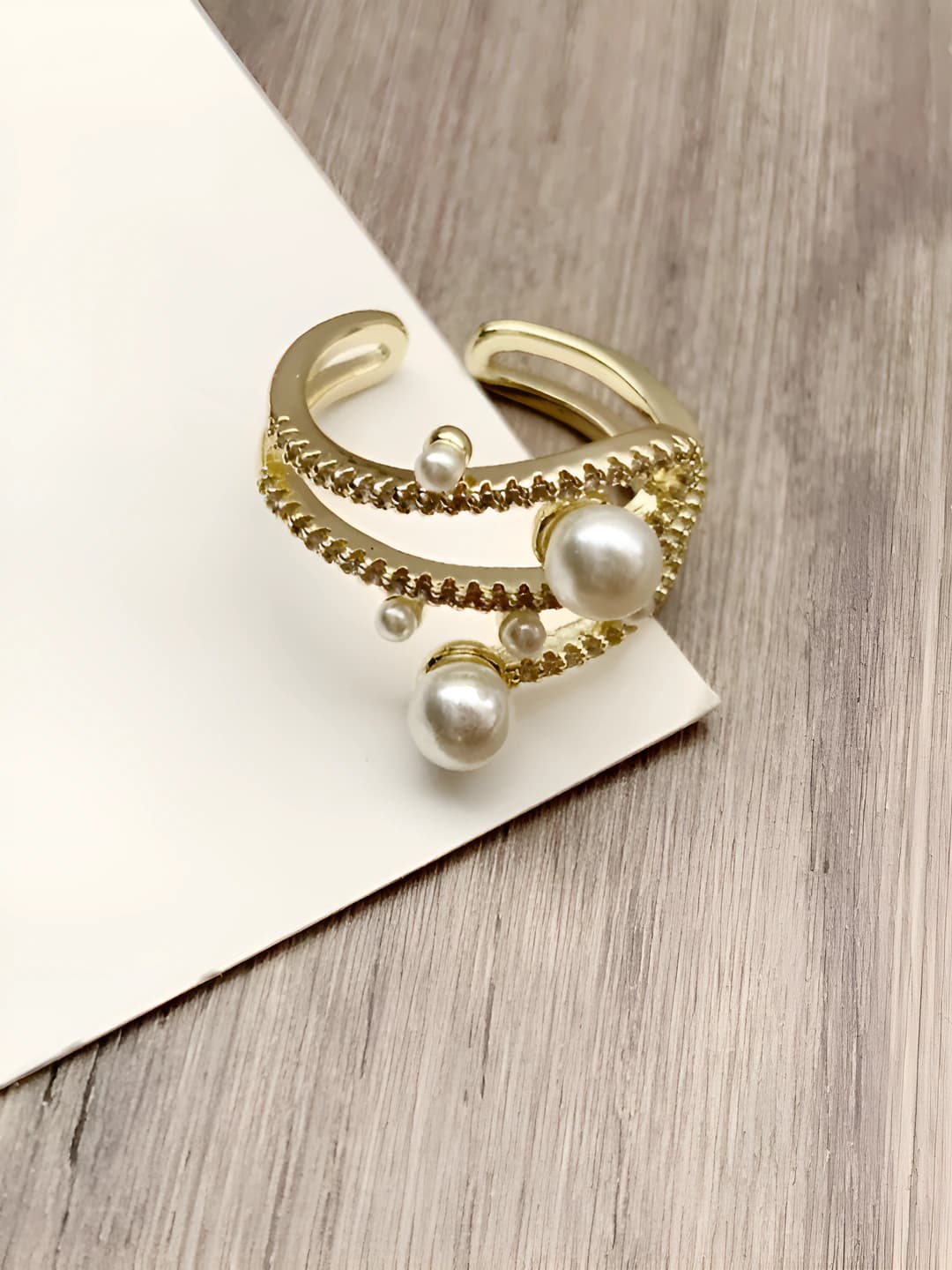 Gold multi-layer pearl ring