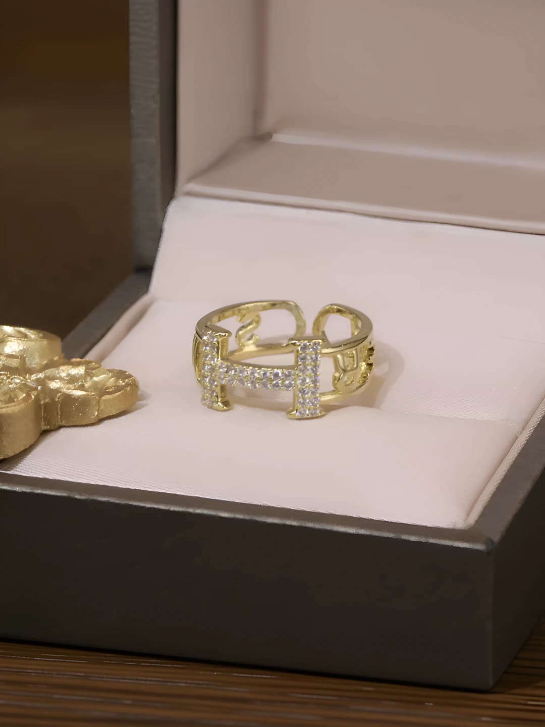 Gold plated H letter ring