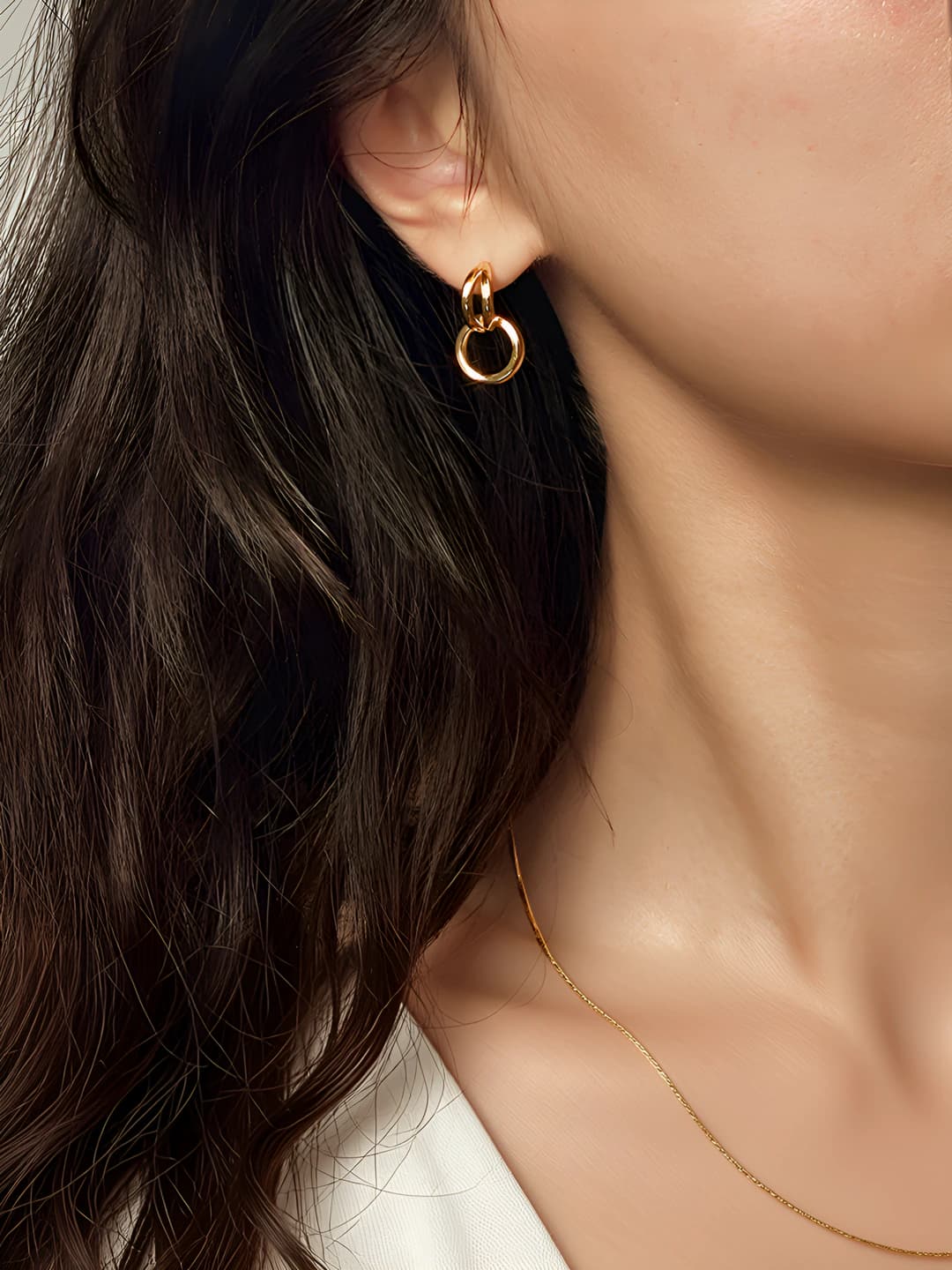 Women's 925 silver earrings, double ring, geometric design element, minimalist style