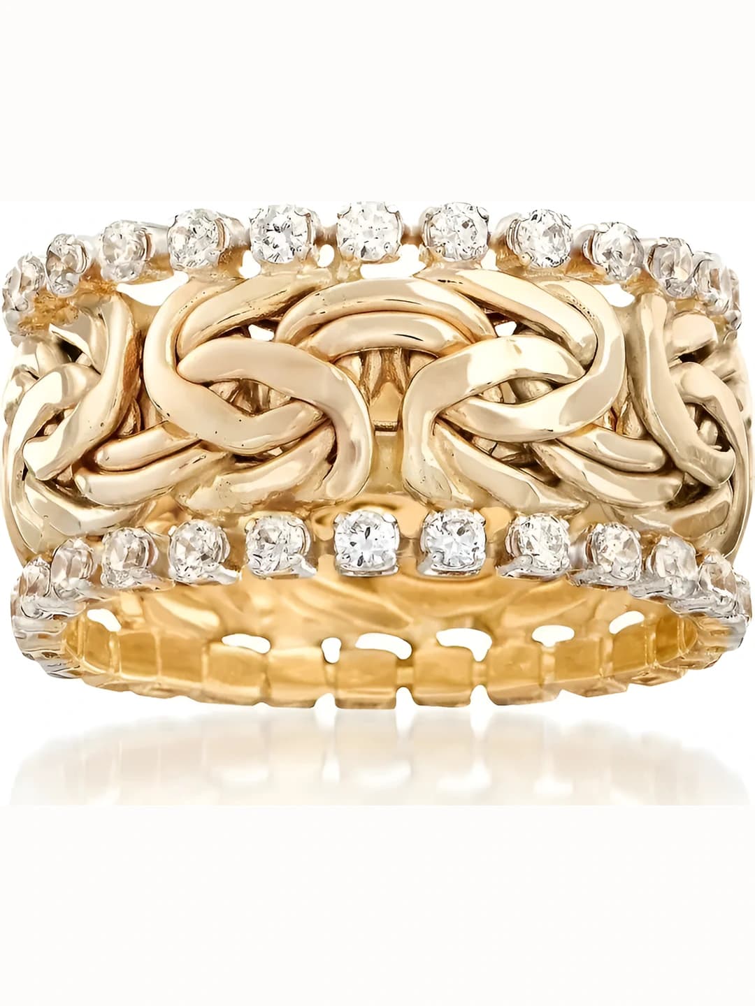 Women's punk style wide ring, geometric shape, set with zircon, unique lines