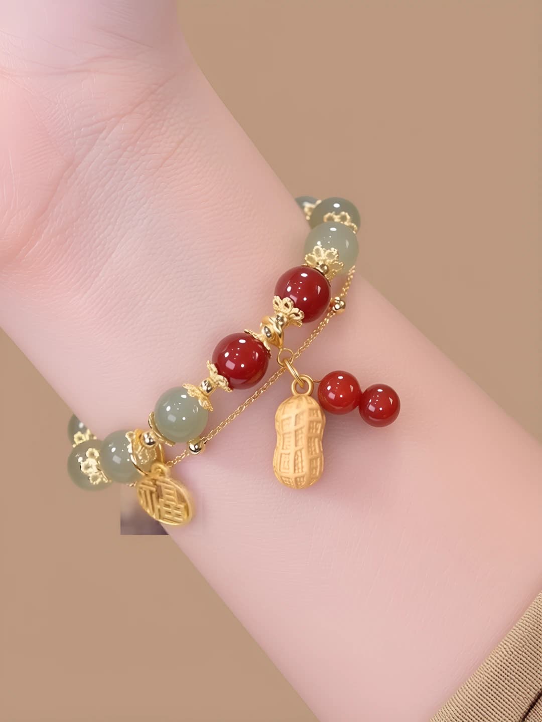 Double fortune sign peanut bracelet