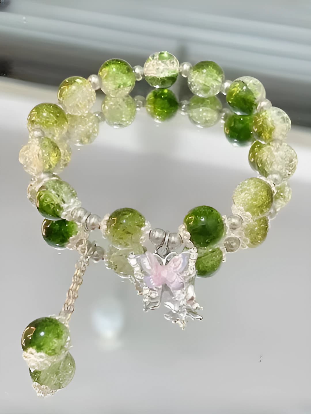 Green floral butterfly bracelet