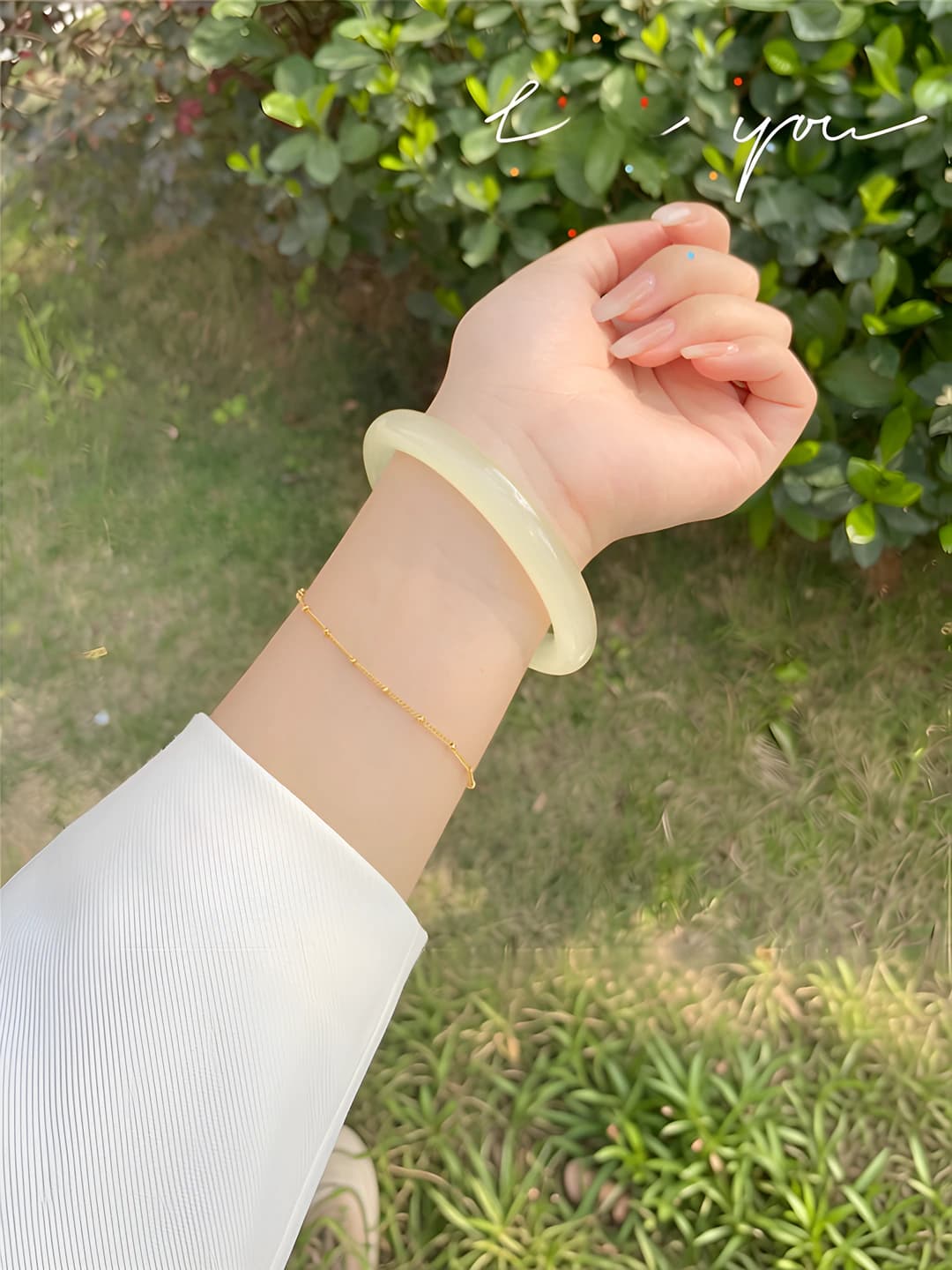 Wide bangle, white jade, 62mm