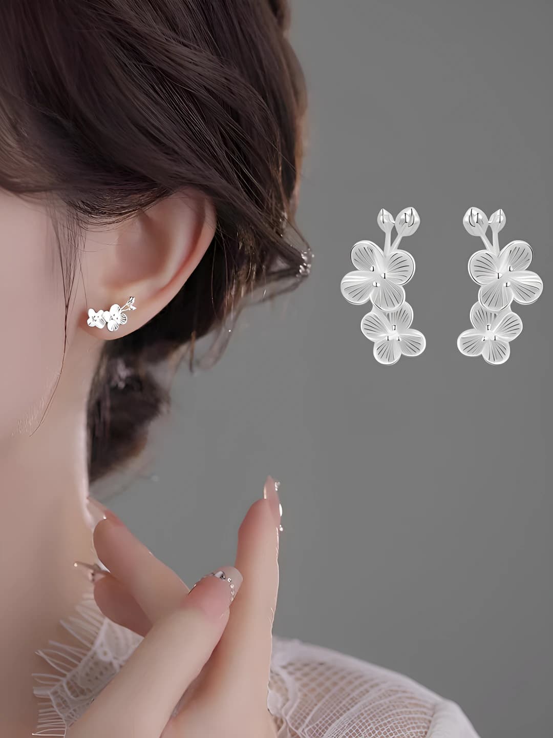 Silver-white plum stud earrings