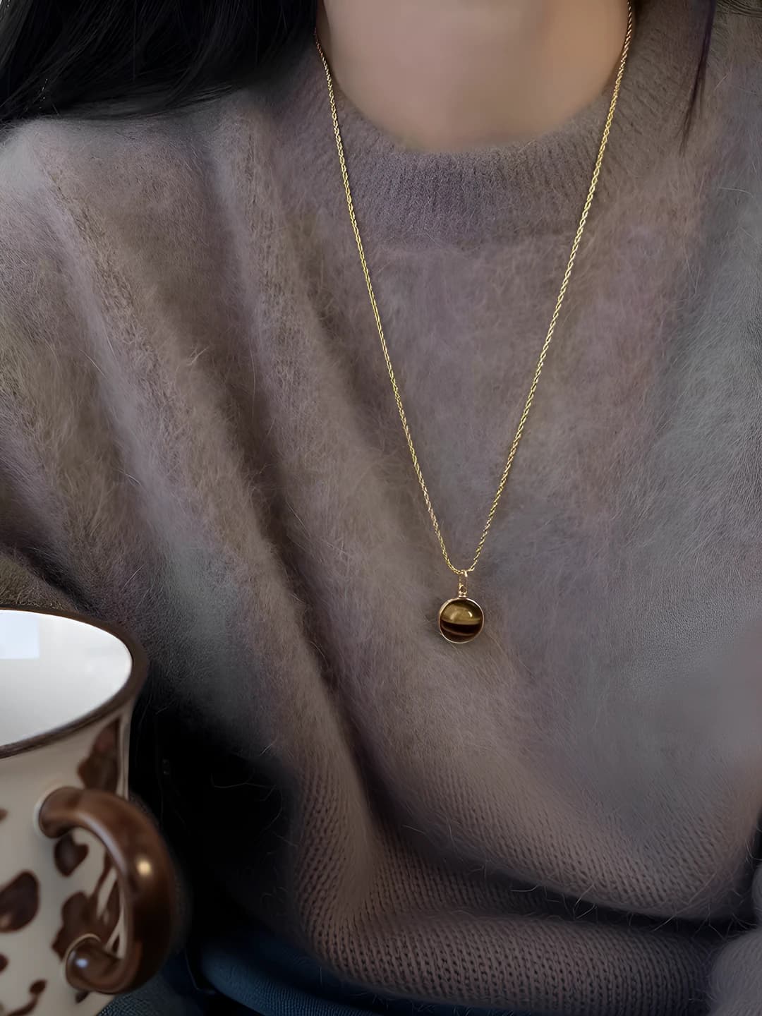 7# Round tiger eye long necklace