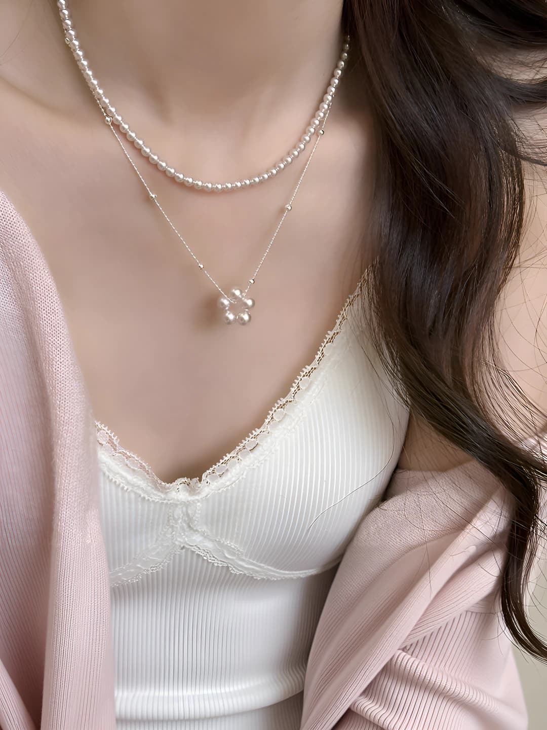 39# Necklace - Silver - Pink