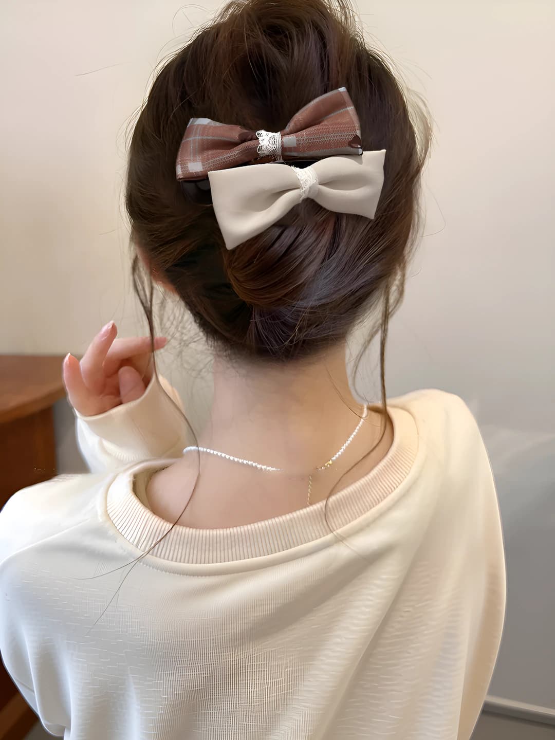 6# Khaki-coffee double bow 11 cm