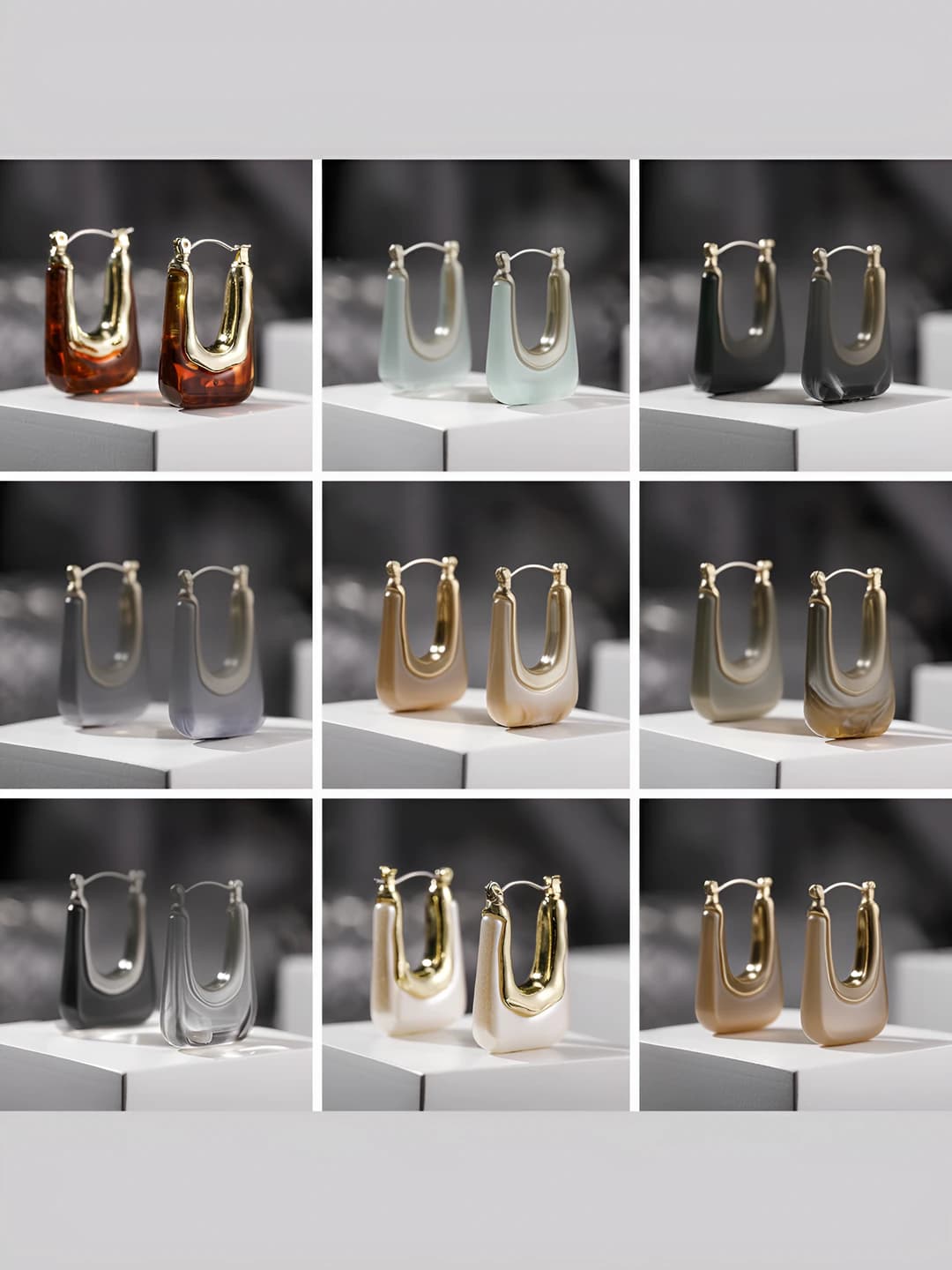 Women's geometric U-shaped acrylic retro metal design element earrings