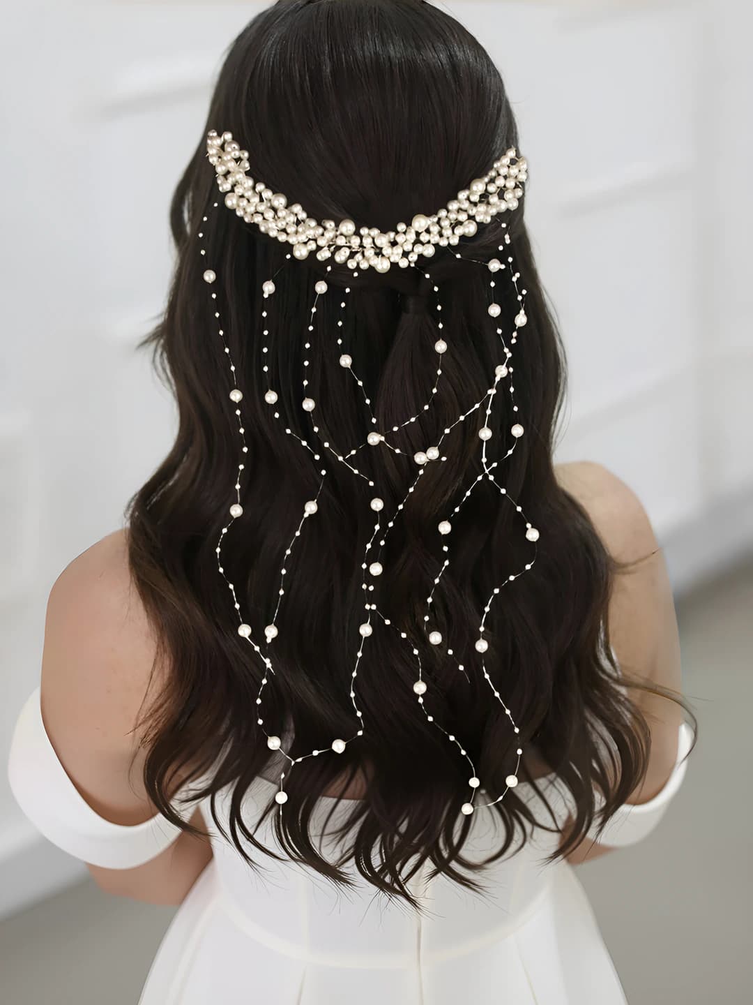 Women's bridal hair comb: handmade, pearl, tassel, wavy, Euro-American style