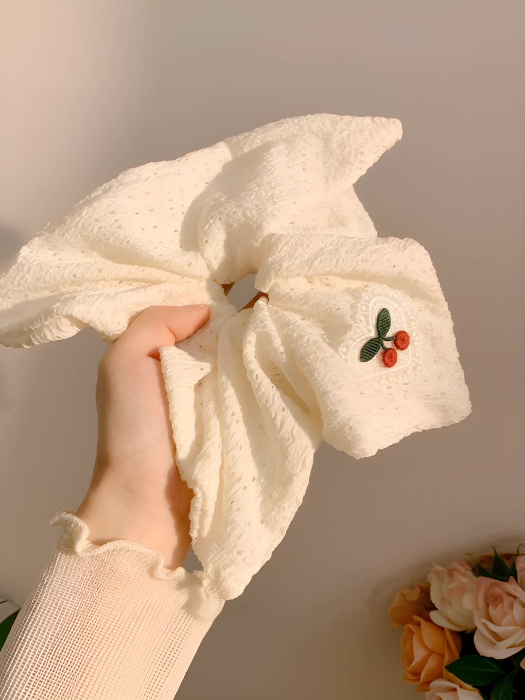 1# Cherry embroidery square scarf-22cm