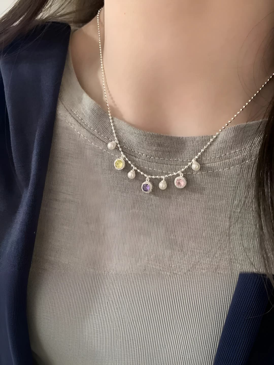 50# Necklace - Silver - Pink - Purple - Green