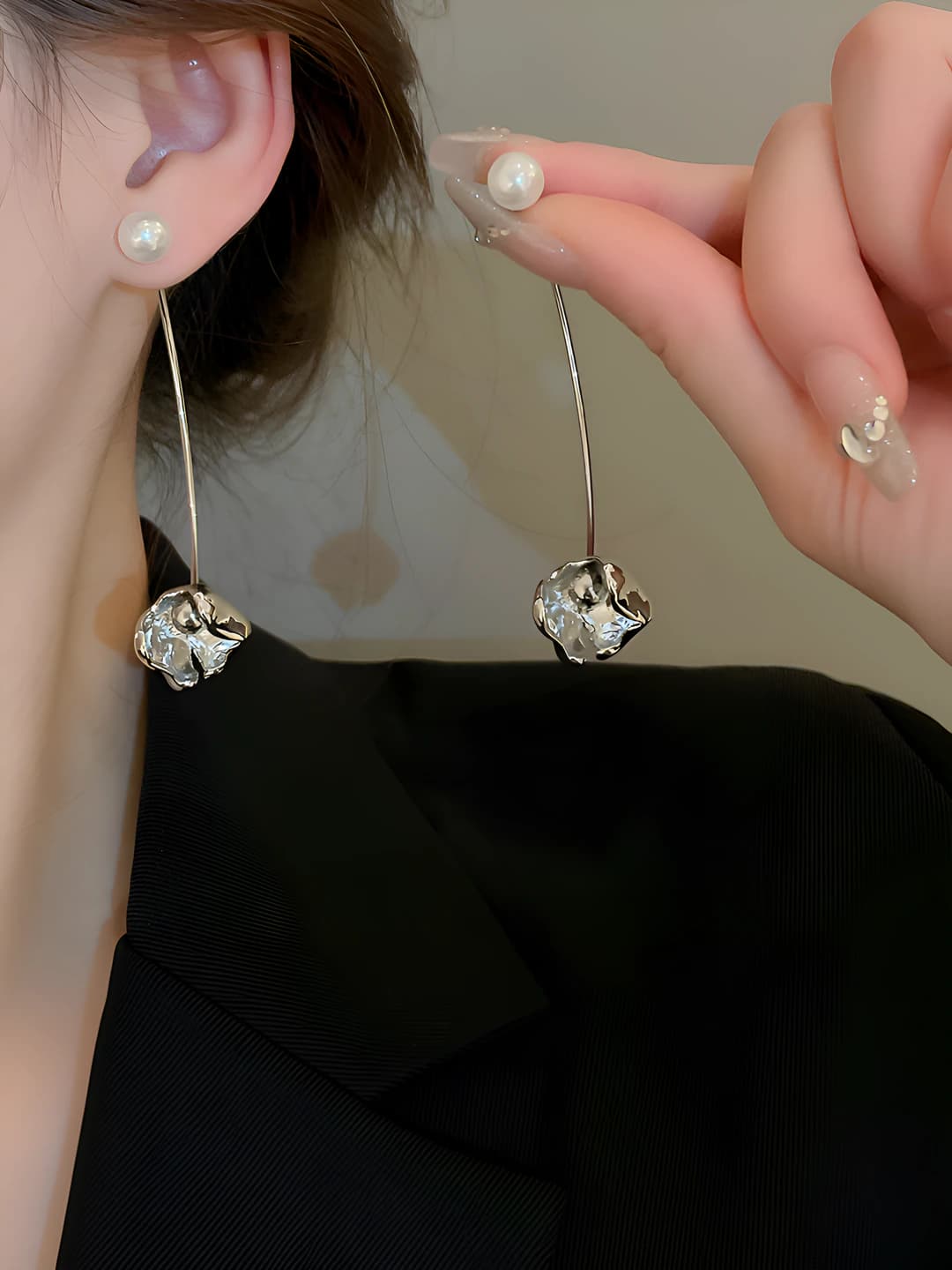 27# Серебряная игла - серебряные цветы жемчуг капля