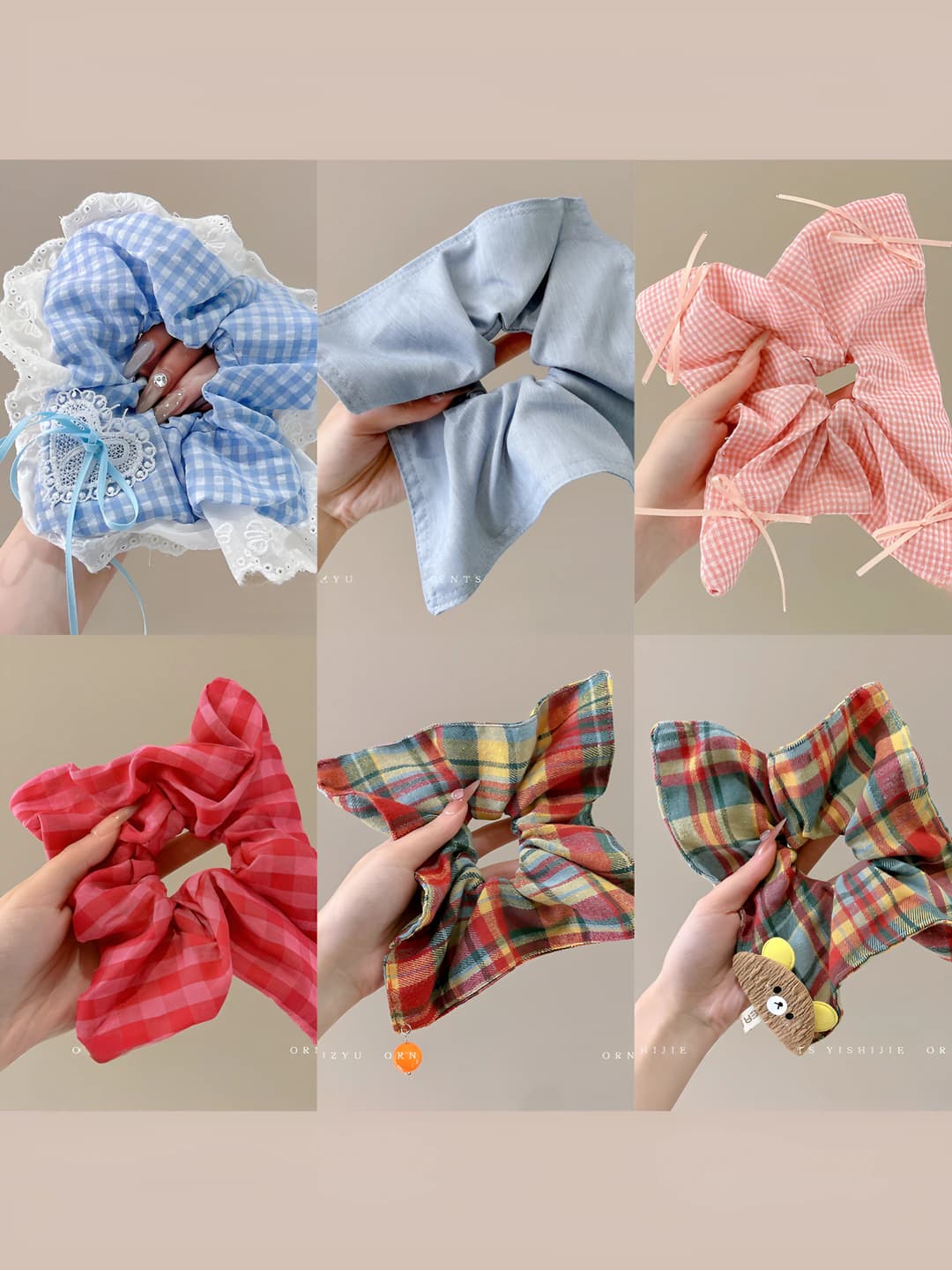 Women's retro seamless fabric scrunchie hair tie, large size, casual and business style