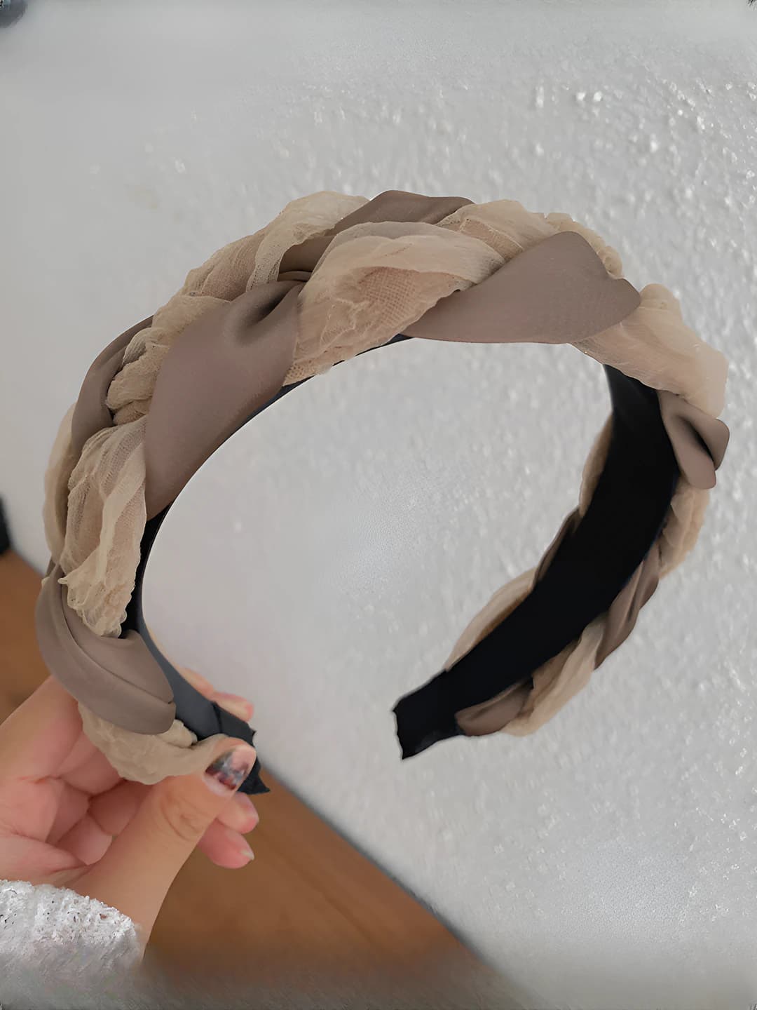Khaki mesh twist headband