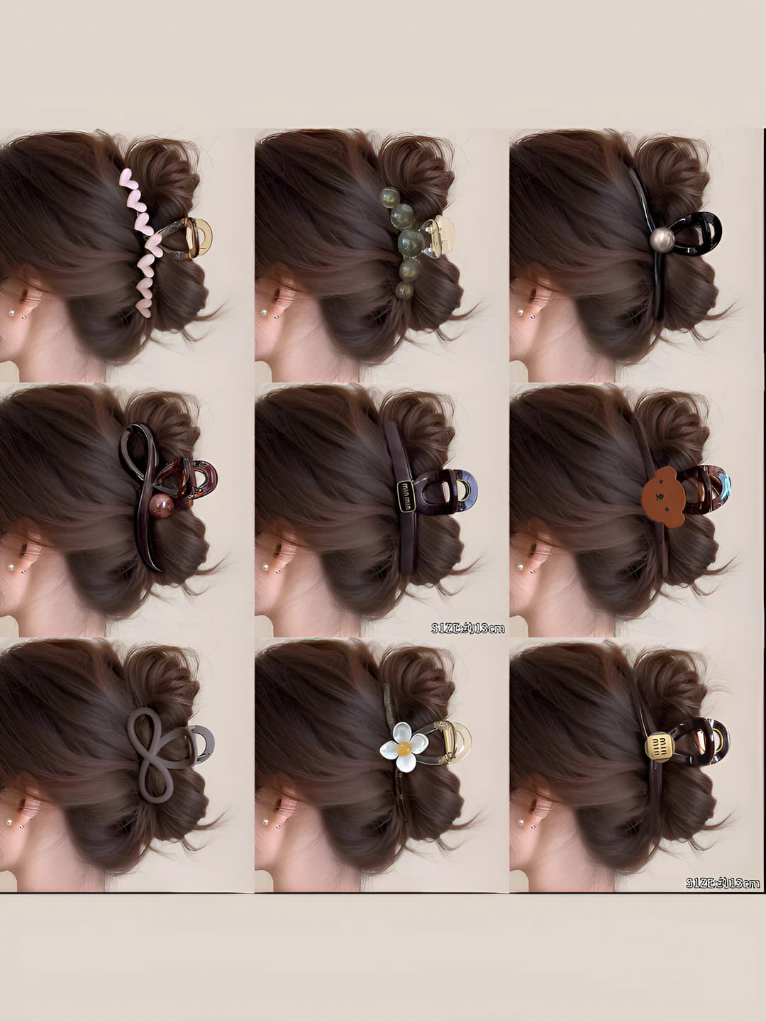 Women's hair clips and combs: acrylic, semi-handmade, shark clip, flowers and heart, for thick hair