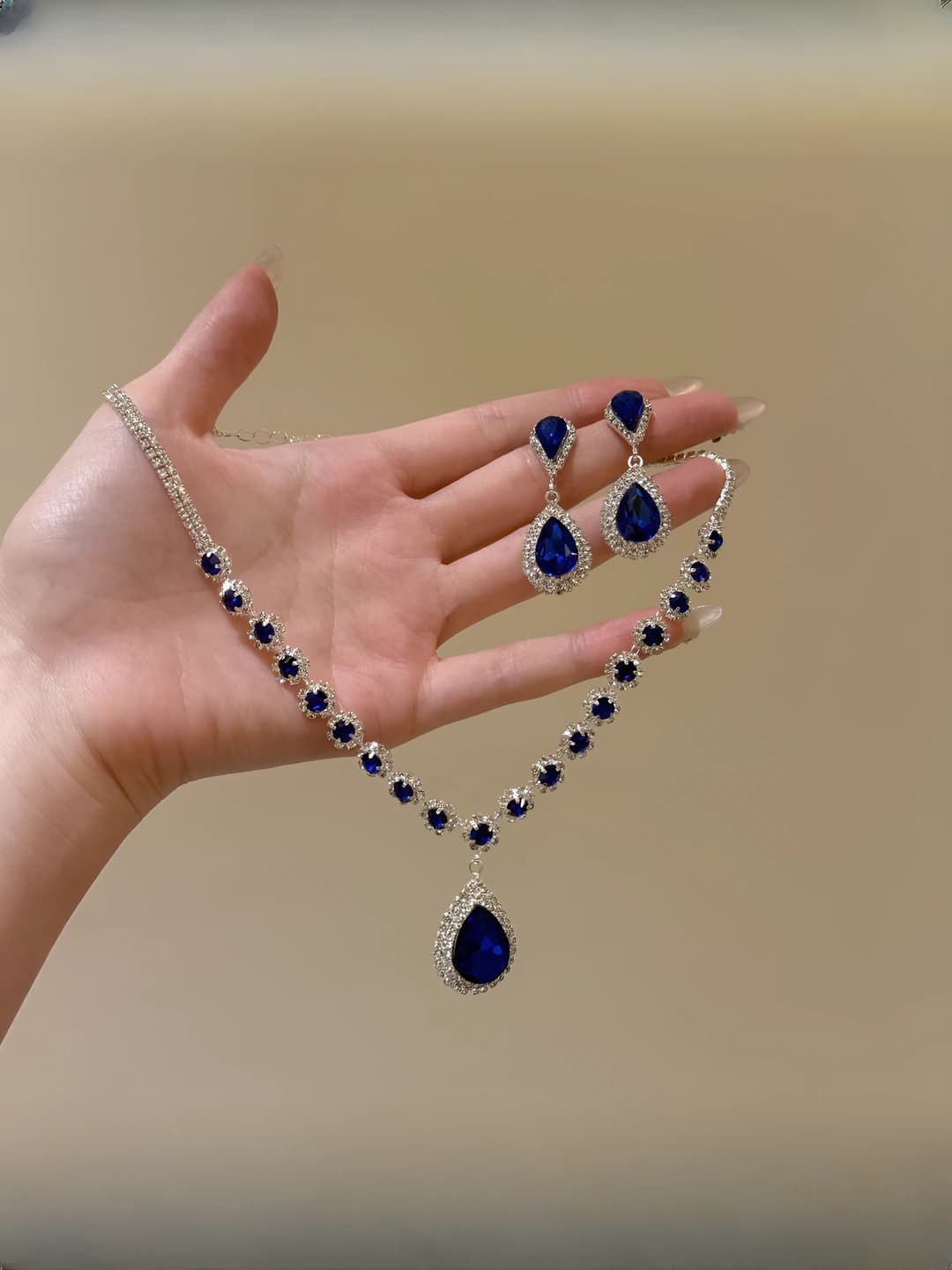 3# Earring-necklace - Silver-Blue (2 pcs)