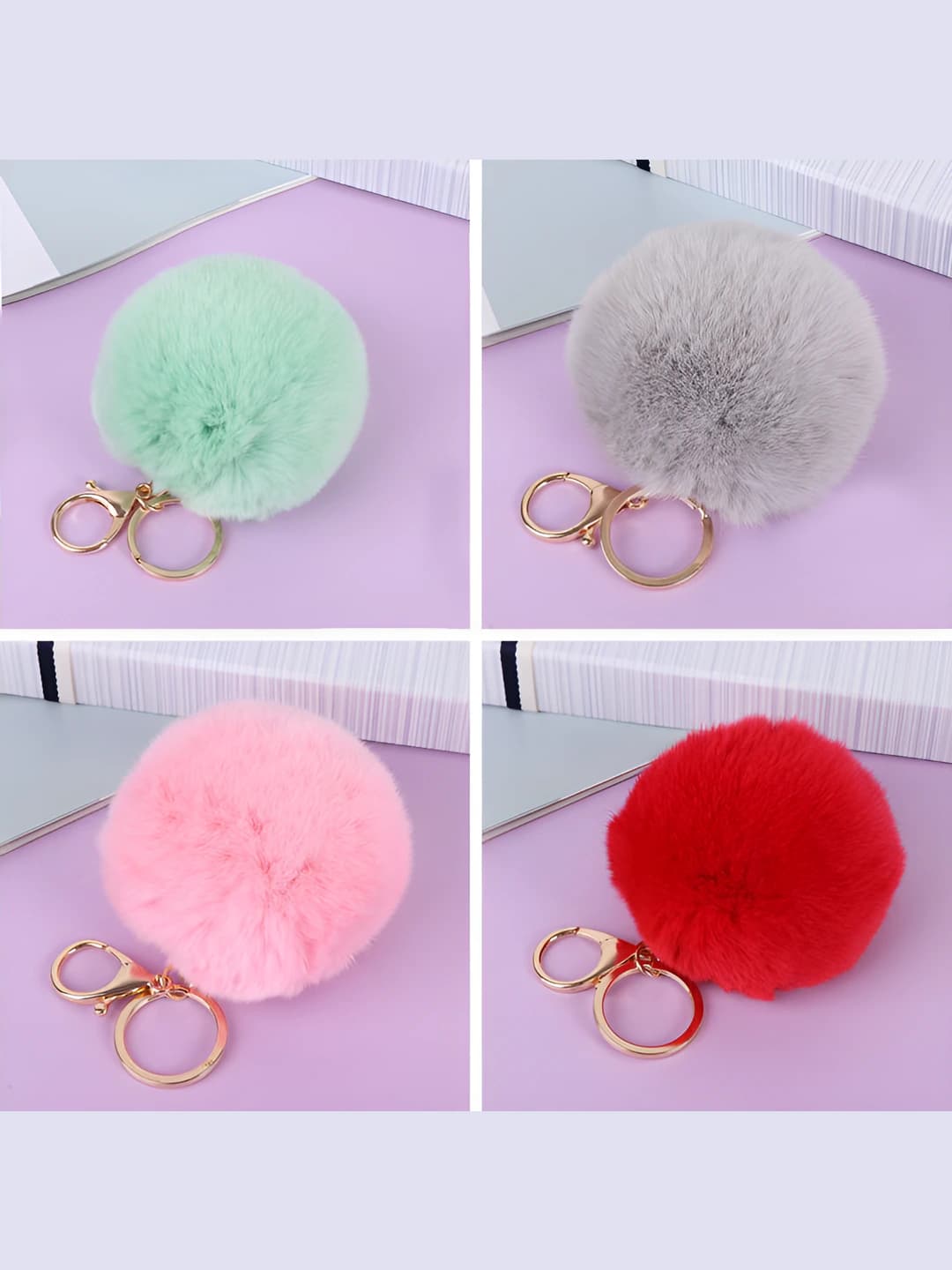 Women's fluffy pom-pom keychain and bag charm in sweet style for autumn-winter
