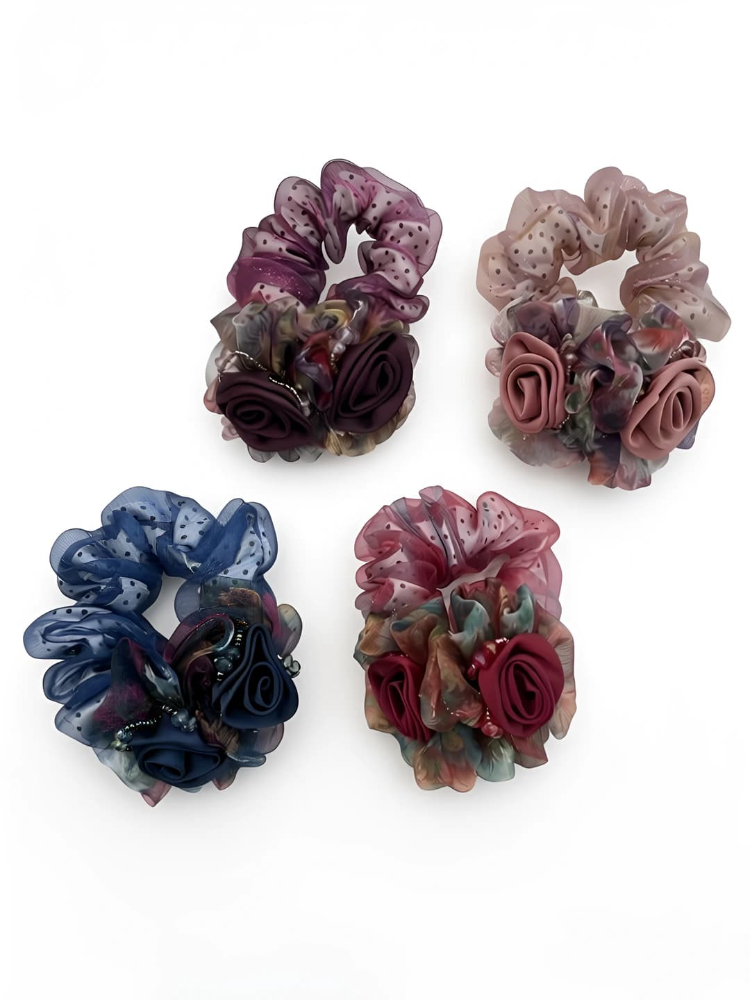 Women's stretchy mesh hair ties in Korean style with floral design