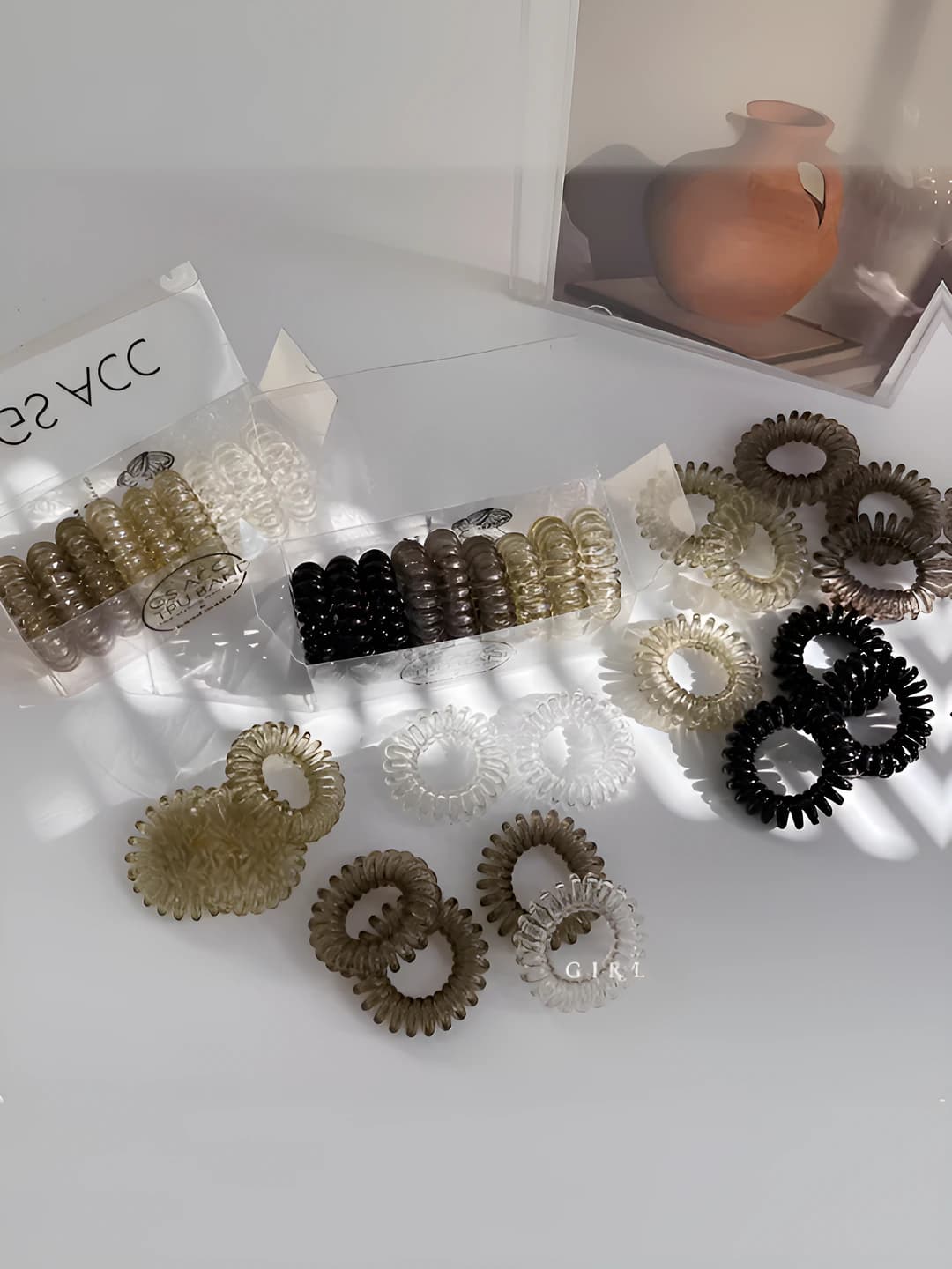 Ayollar uchun spiral soch rezinkalari: suv o'tkazmaydigan, telefon simi shaklidagi, plastik, katta o'lchamli, qora rangli, qalin, elastik, koreys uslubida