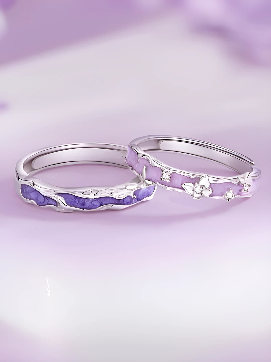 Women's butterfly enamel couple rings, open ring, copper, ins style