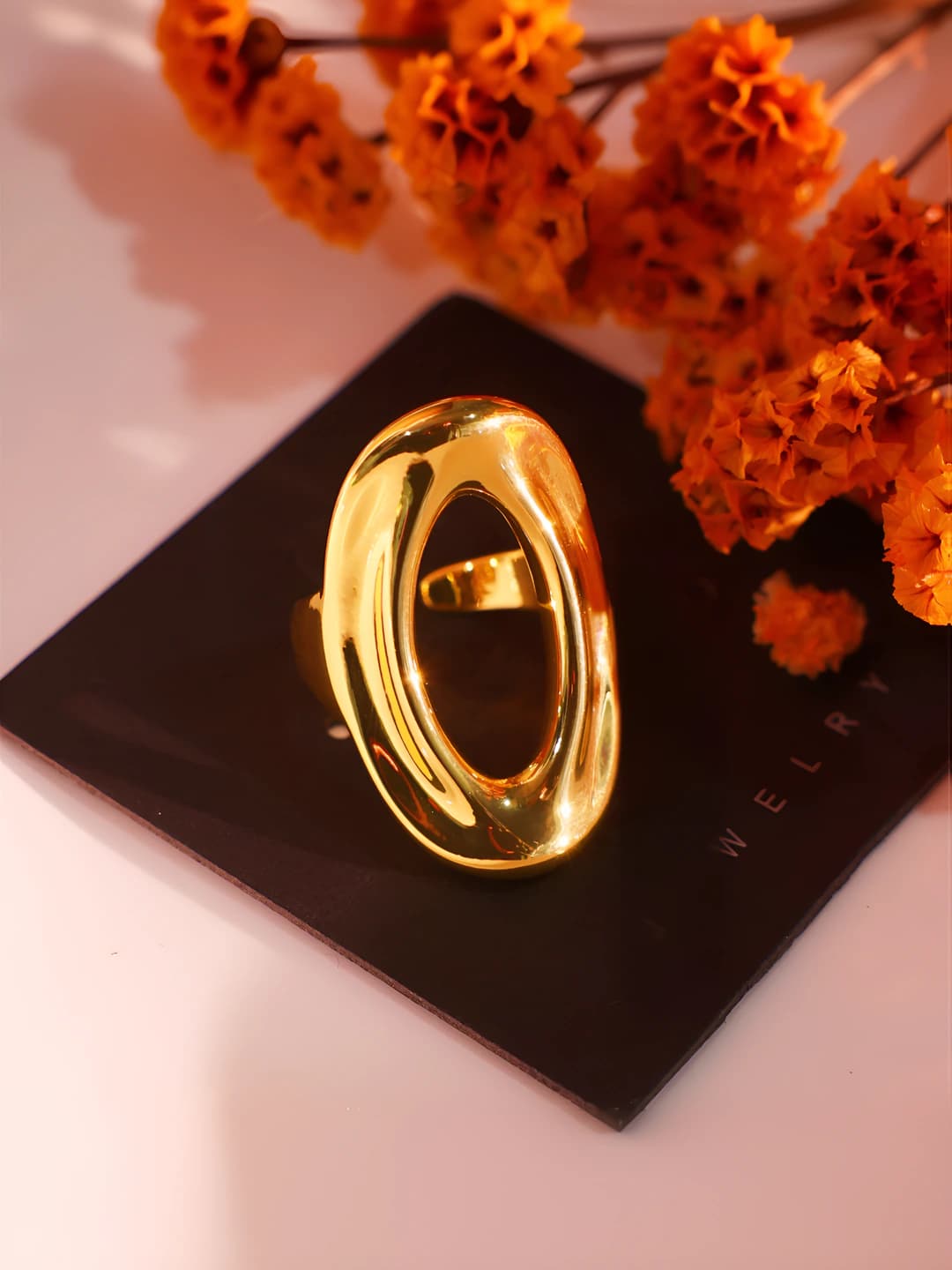 1 pc light luxury 0-shape smooth metal open ring (Gold)