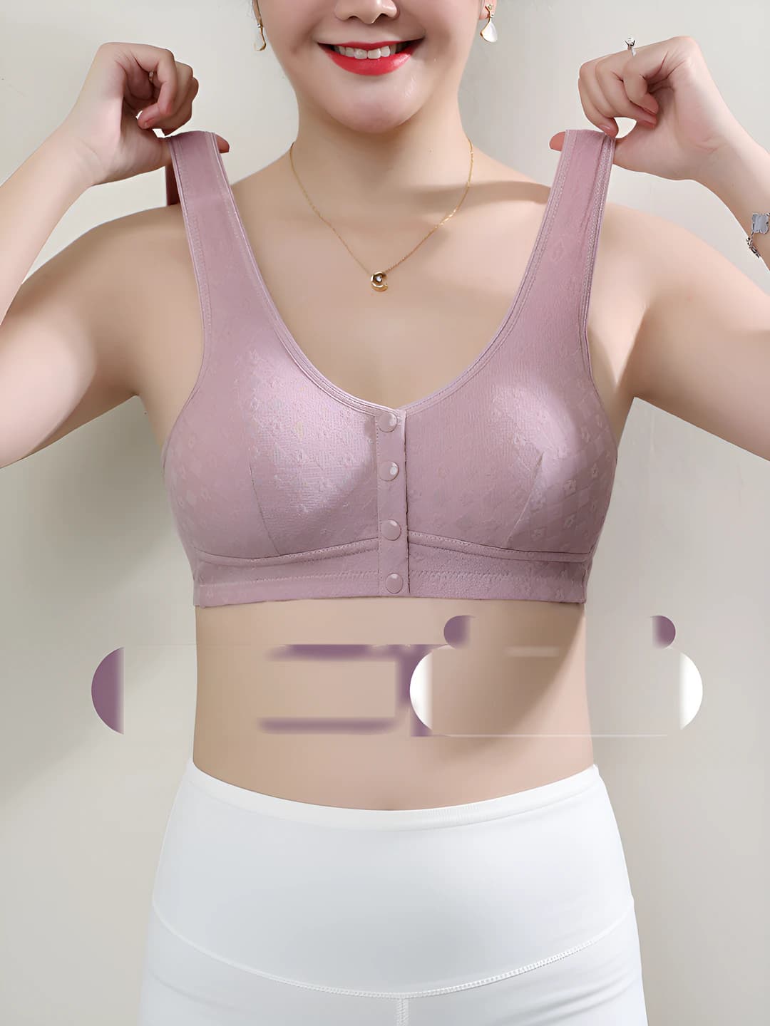 Women's front-closure bra, cotton, tank top style, wire-free, plus size, for women aged 40-60