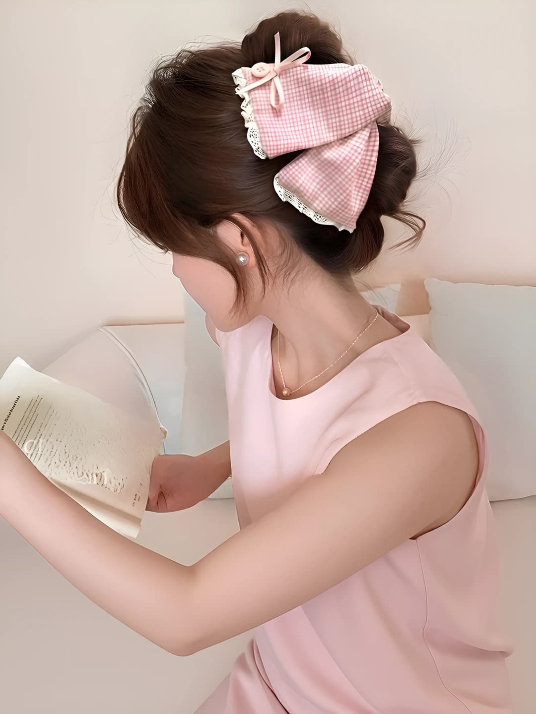 2# Pushti-oq katakli krepli bow tugma uchburchak to'rtburchak qisqichbaqali - 13cm