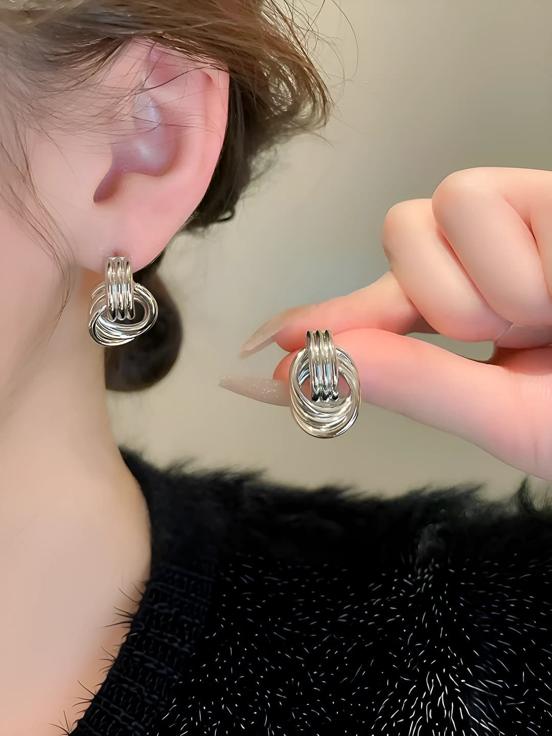 Silver multi-loop knot stud earrings
