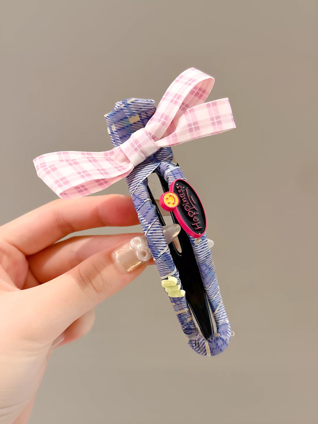Pink plaid duck clip 12 cm