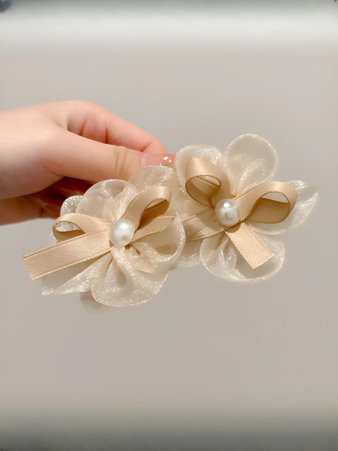 3# Бежевый бант 4 цветка ~7*12cm
