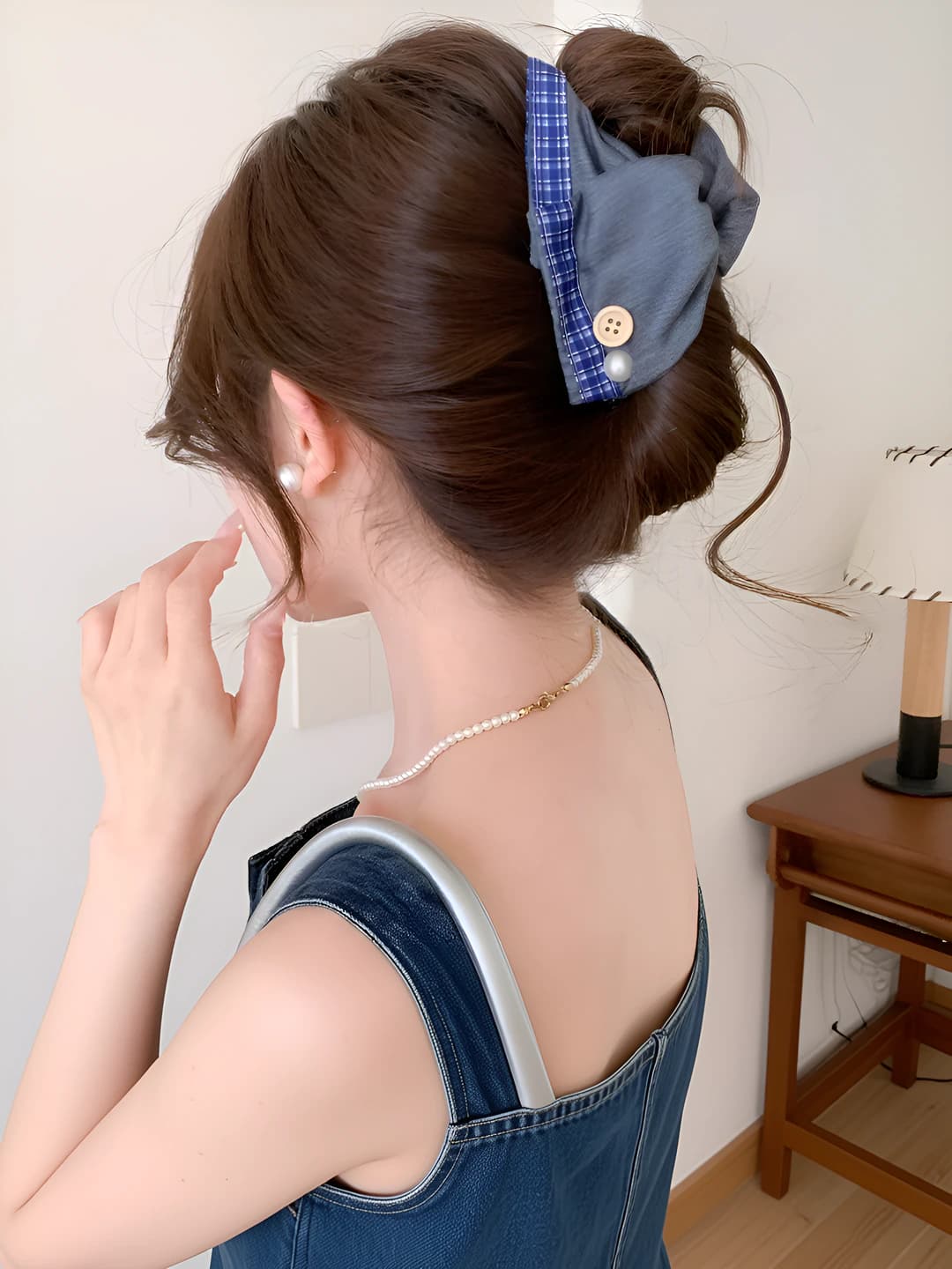 3# Серо-синий клетчатый треугольный зажим ~12.5cm