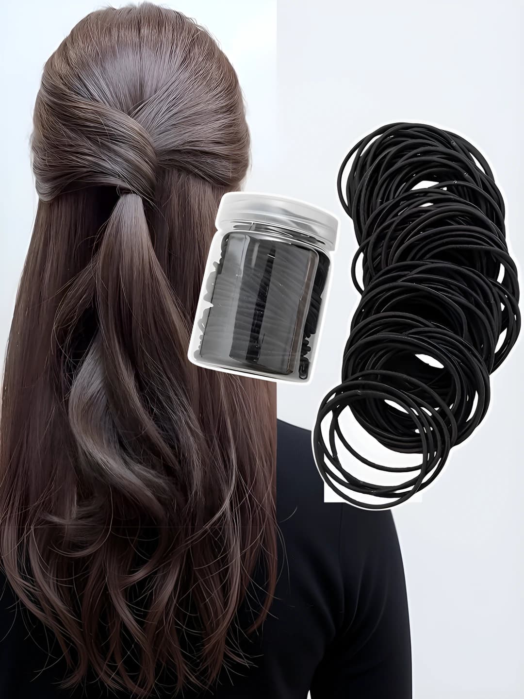 Women's black stretch hair ties, do not damage hair