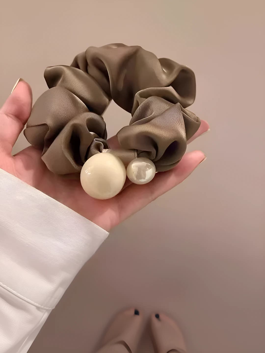 Light coffee large hair tie