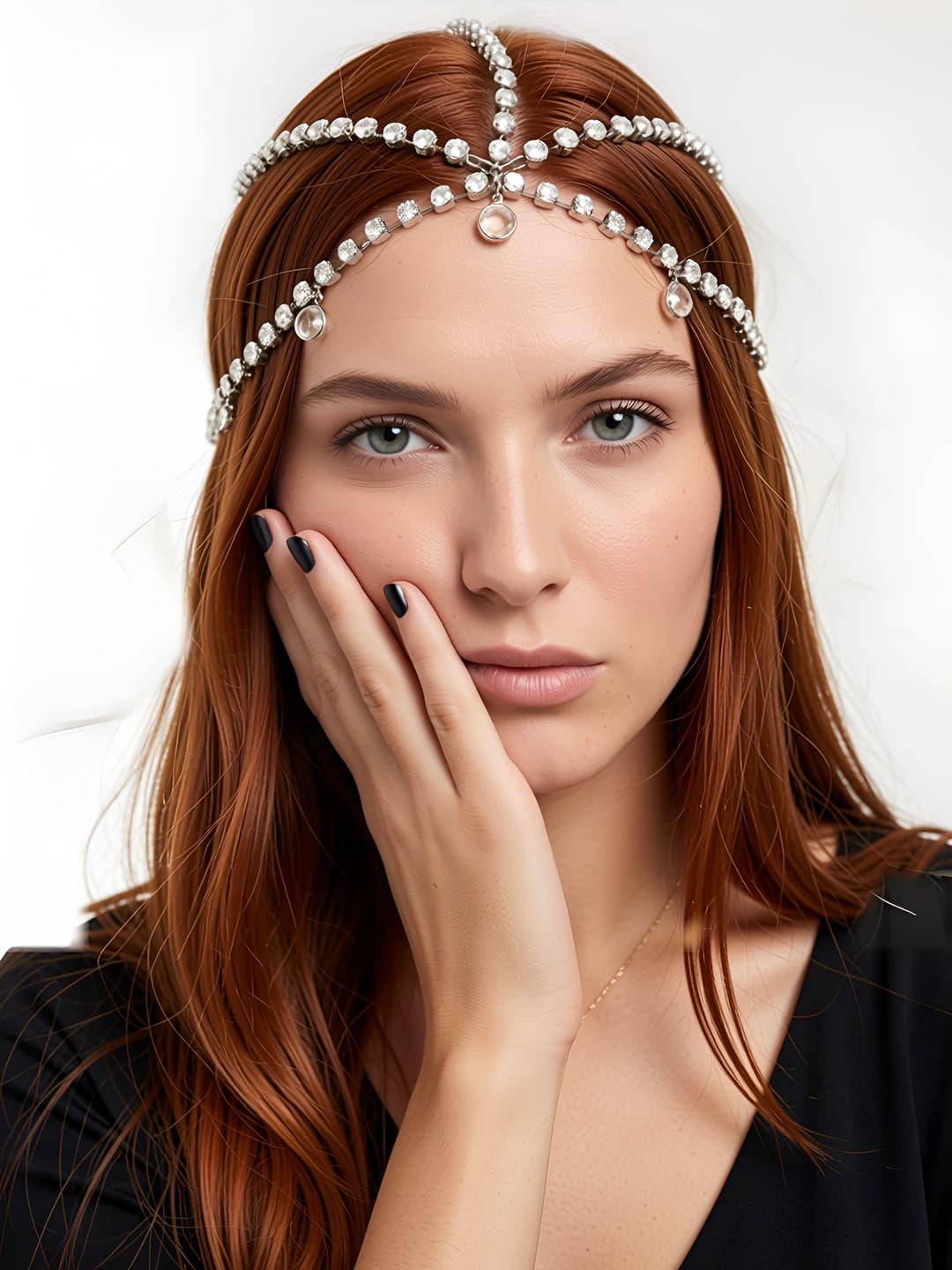 Silver simple diamond hair chain