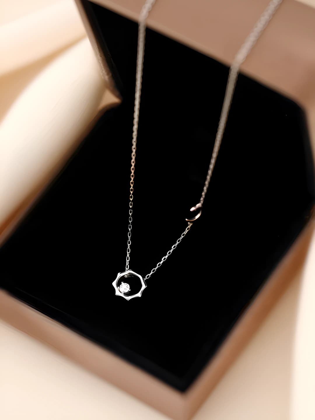 Silver-white sun-moon necklace