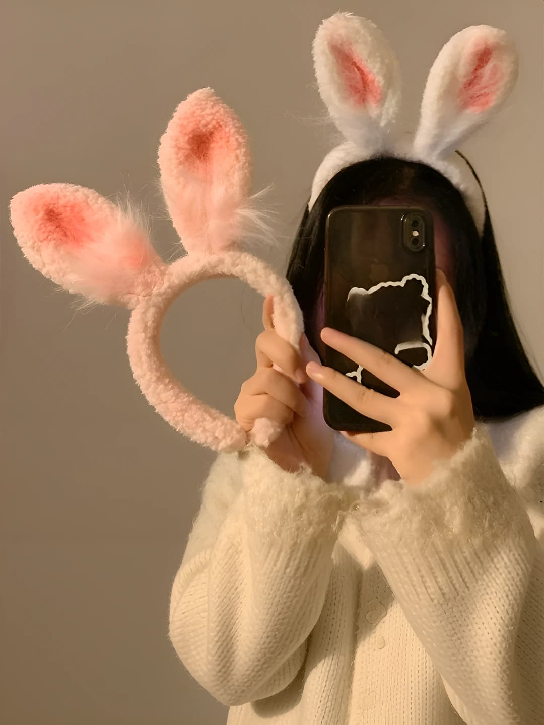 Women's handmade satin rabbit-ear headband in simple style