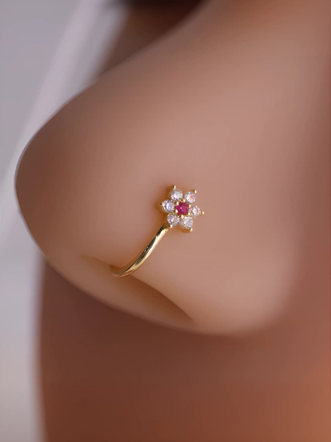 Red zircon flower nose clip (1 pc)
