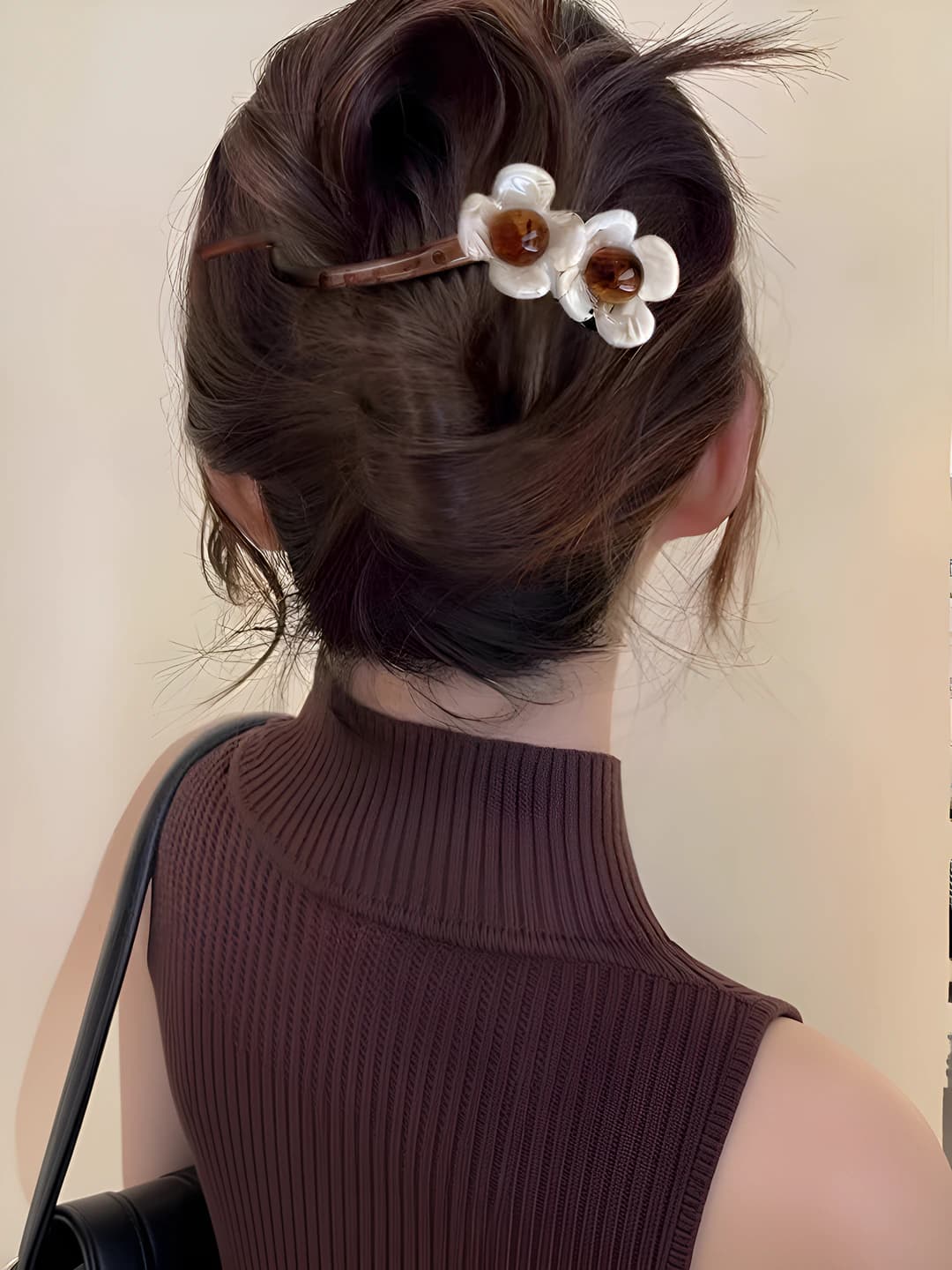 Coffee, double flower, clear grey twist clip 11 cm