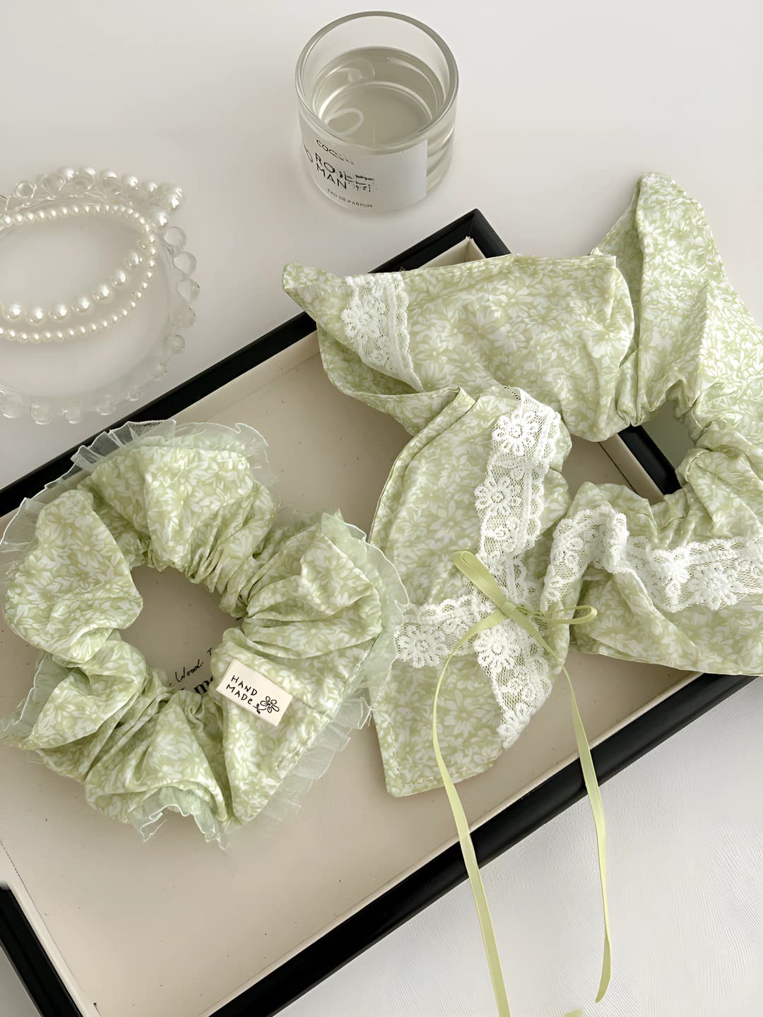 Women's lace hair scrunchies, handmade, forest style, loose fit