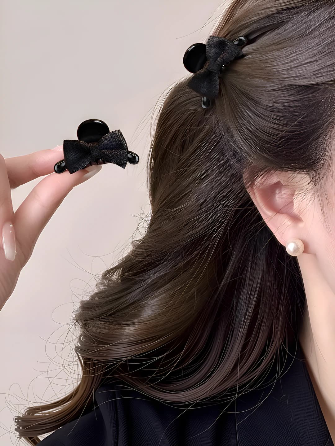 Women's small bow hair clip, for side, korean style, sweet and delicate