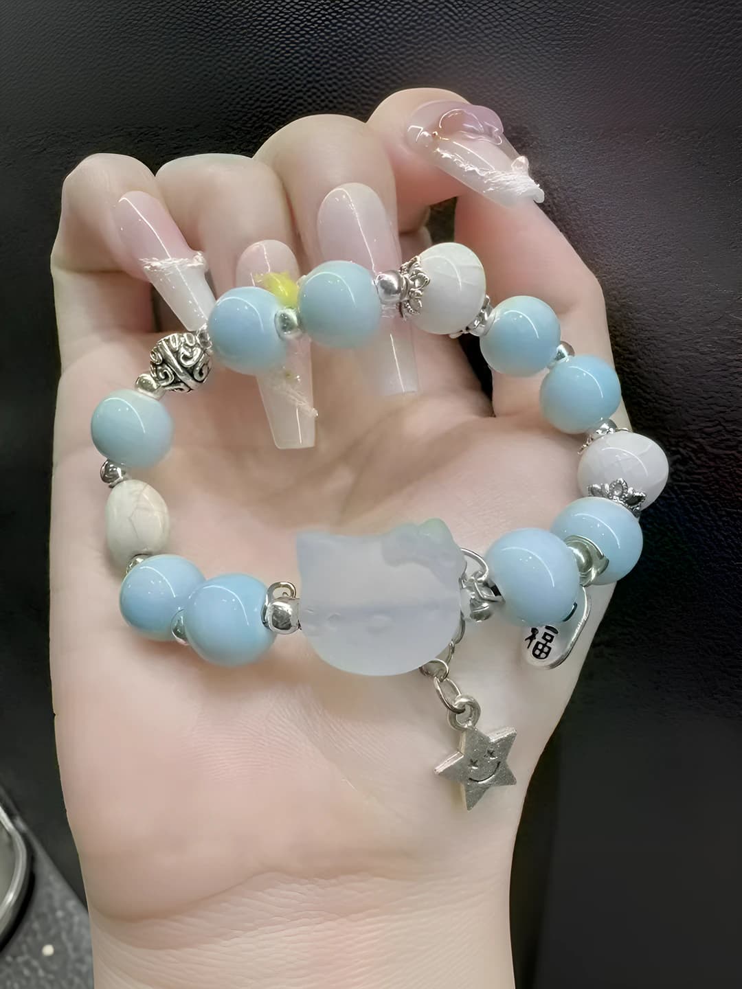 Blue translucent cat bracelet