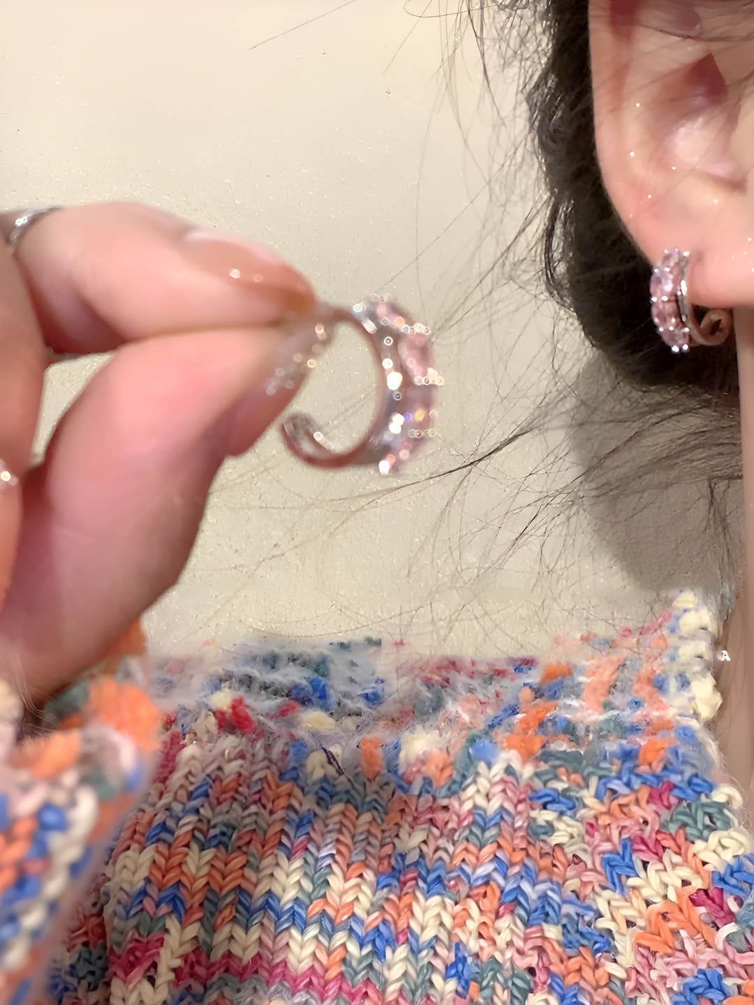 Double layer pink stone earrings