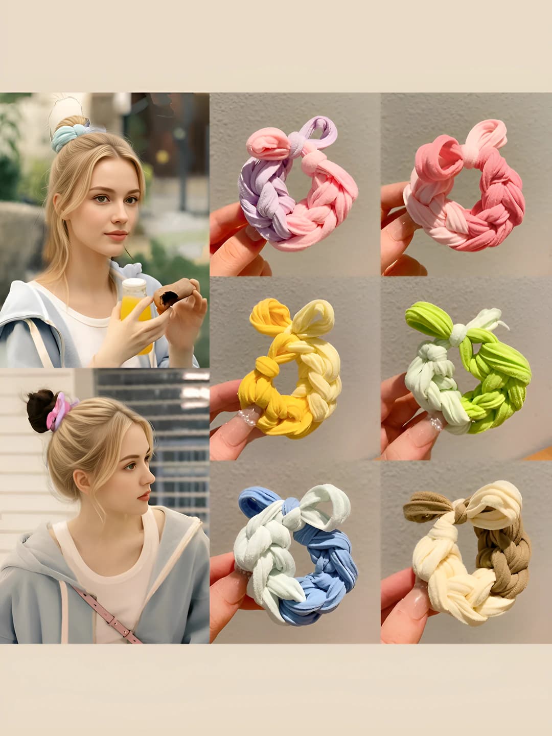 Women's thickened stretch hair ties: colorful braided, bow headband, Korean style