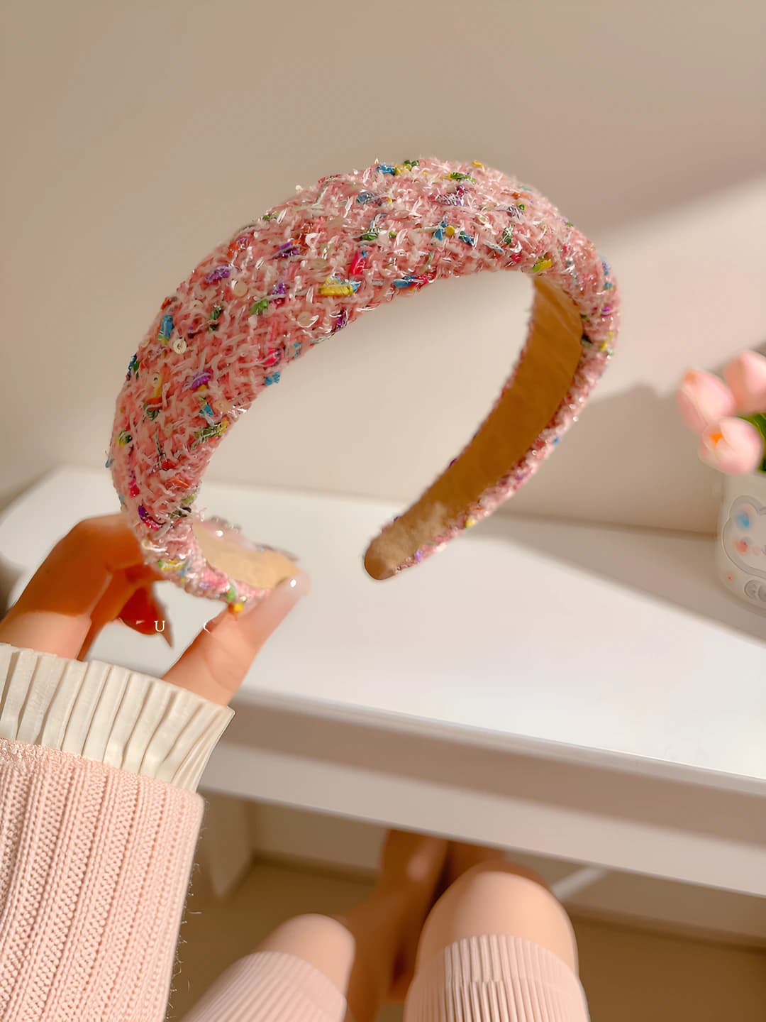 3# Pink sequin wide headband