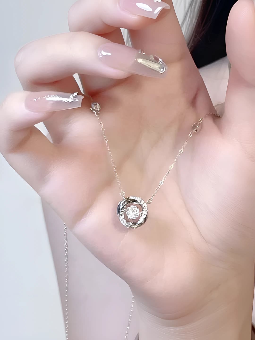 Women's Mobius shape chain necklace, medium size, with colored stones