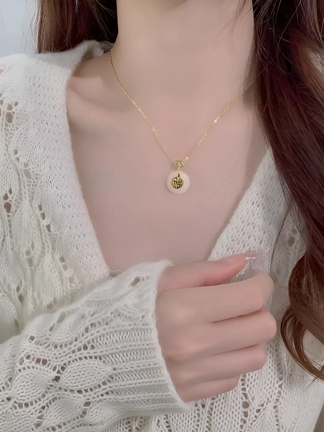 Women's 2026 Korean style geometric pendant necklace, sweet style, 41-50 cm